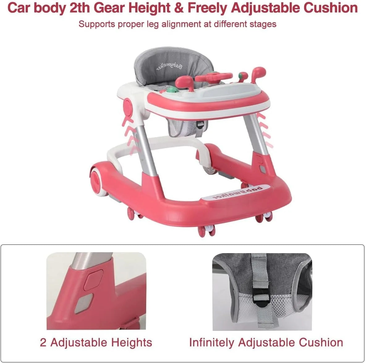 Toddler Baby Push Walker with Removable Feeding Tray and Music Tray(Without Battery), Foldable Walker