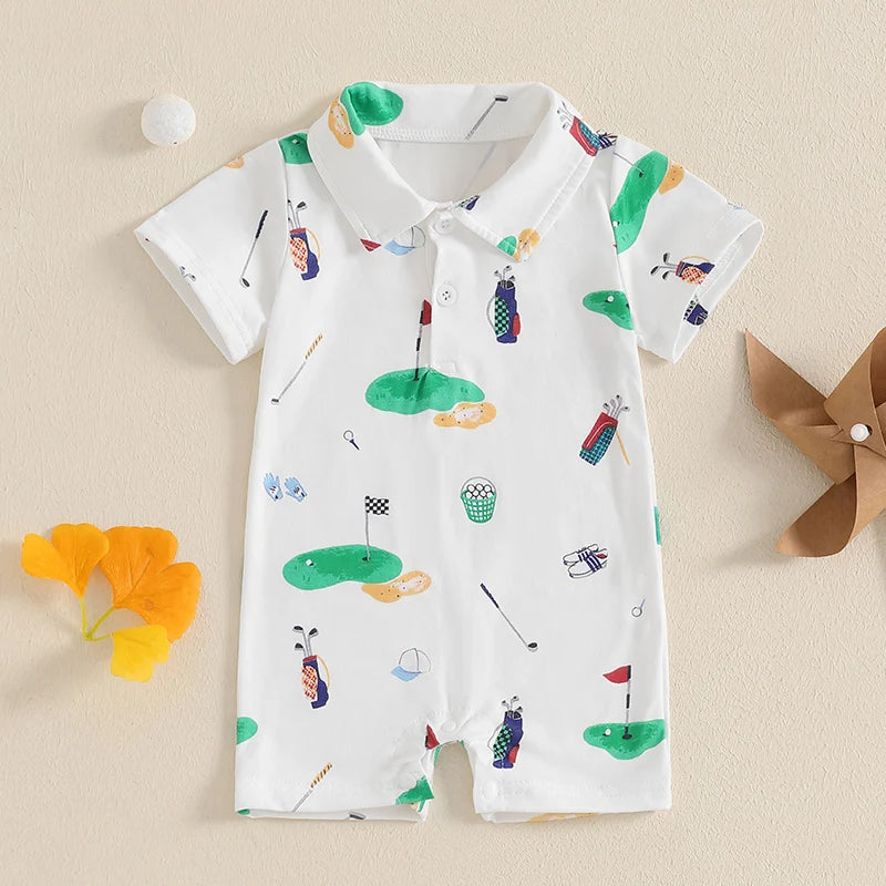 6-24 MO Baby Golf Romper, Half Button-up Lapel, Short