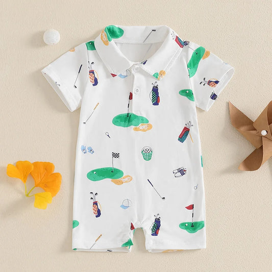 6-24 MO Baby Golf Romper, Half Button-up Lapel, Short