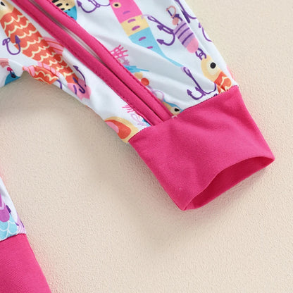 0-12MO Baby Boys Autumn Casual Romper, Long Sleeve Crew Neck, Fish Print, Oblique Zipper Jumpsuit