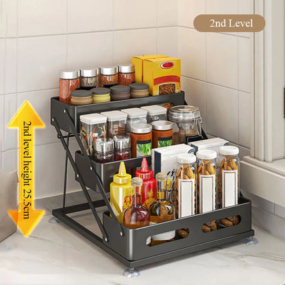 3-Layer Carbon Steel Kitchen Spice Rack Adjustable Height