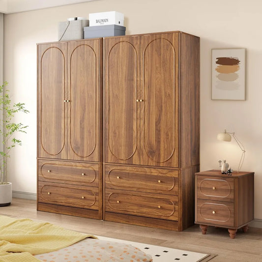 Freestanding Armoire Closet with 2 Doors and 2 Storage Drawers
