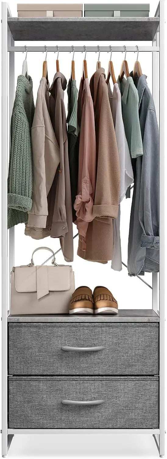 Clothing Rack with Drawers, Wood Top, Steel Frame, & Fabric Drawers