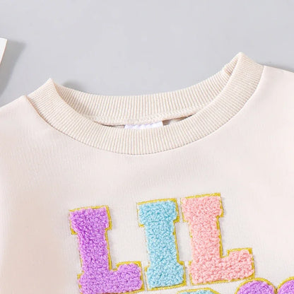 0 MO-5Y Kids Girls Skirt Set, Long Sleeve Embroidery Letters Sweatshirt with Flower Tulle Skirt 2-piece Outfit