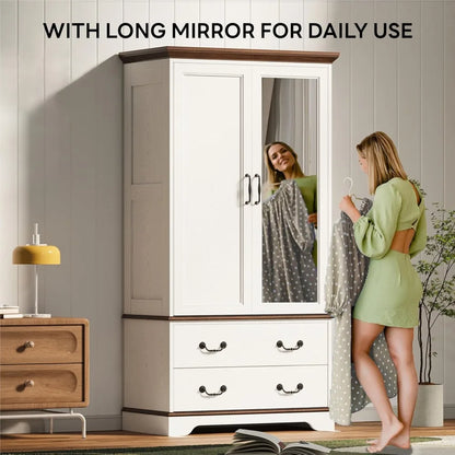 70.1" Wooden Clothing Storage Cabinet with 2 Doors & 2 Drawers