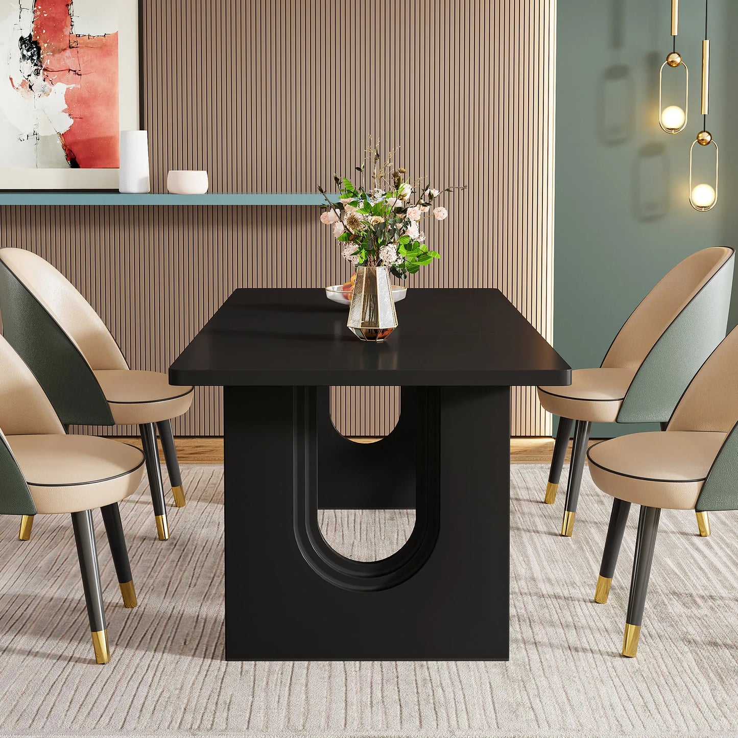 71" Large Kitchen Dining Table with Wood Pedestal Base, Seats 6-8