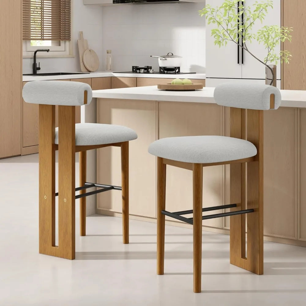 Set of 2 Wood Upholstered Barstools,Walnut Finish, Rubberwood Frame