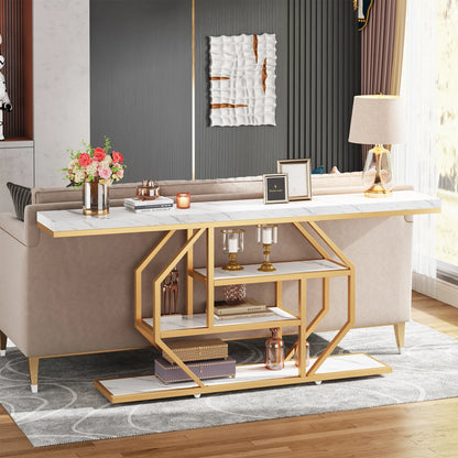 Modern Gold Sofa Table with Storage, 4 Tier