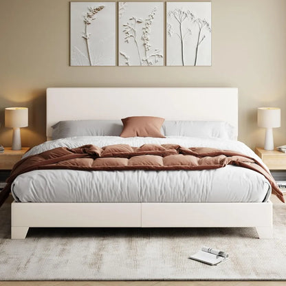 Full/Queen/king Size Bed Frame Adjustable Headboard, Faux Leather Platform Bed, Easy Assembly