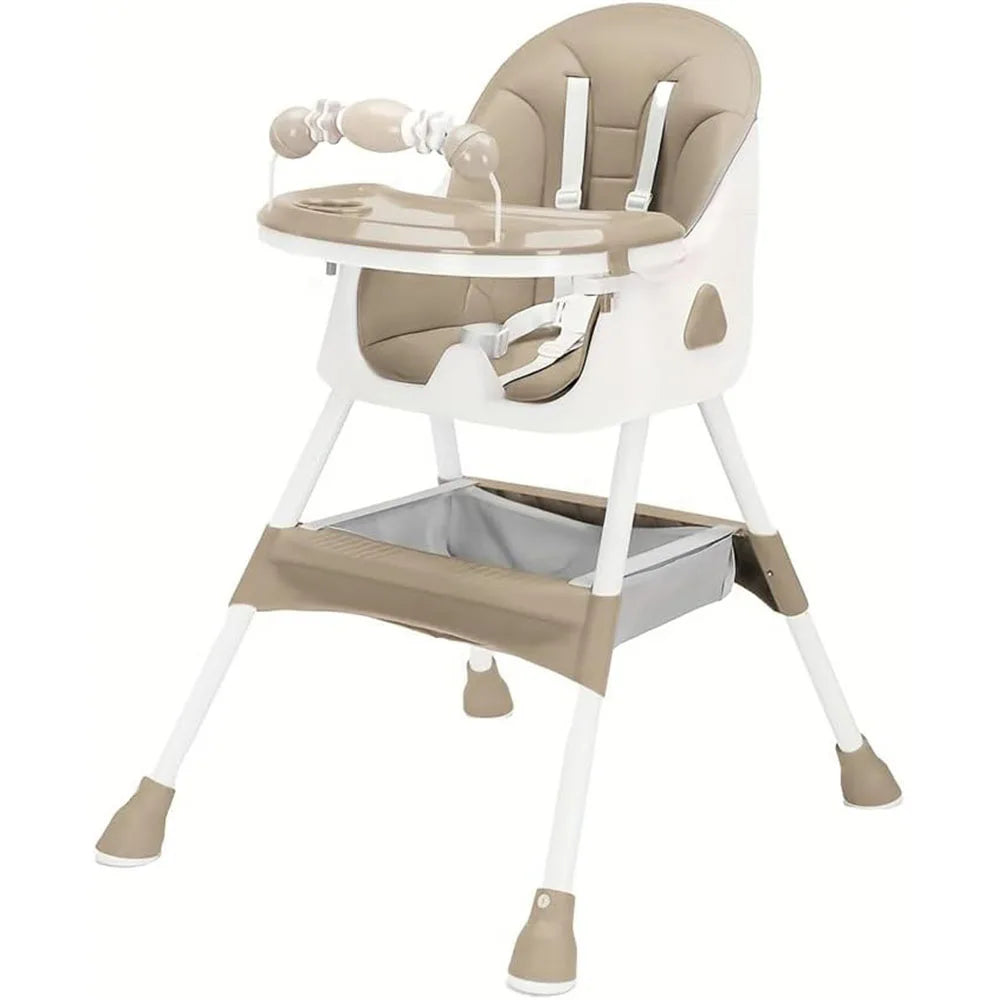 Foldable Baby High Chair, 6 Months Plus, with Large Anti-slip Pad & Toy Rack,, Easy to Clean Feeding
