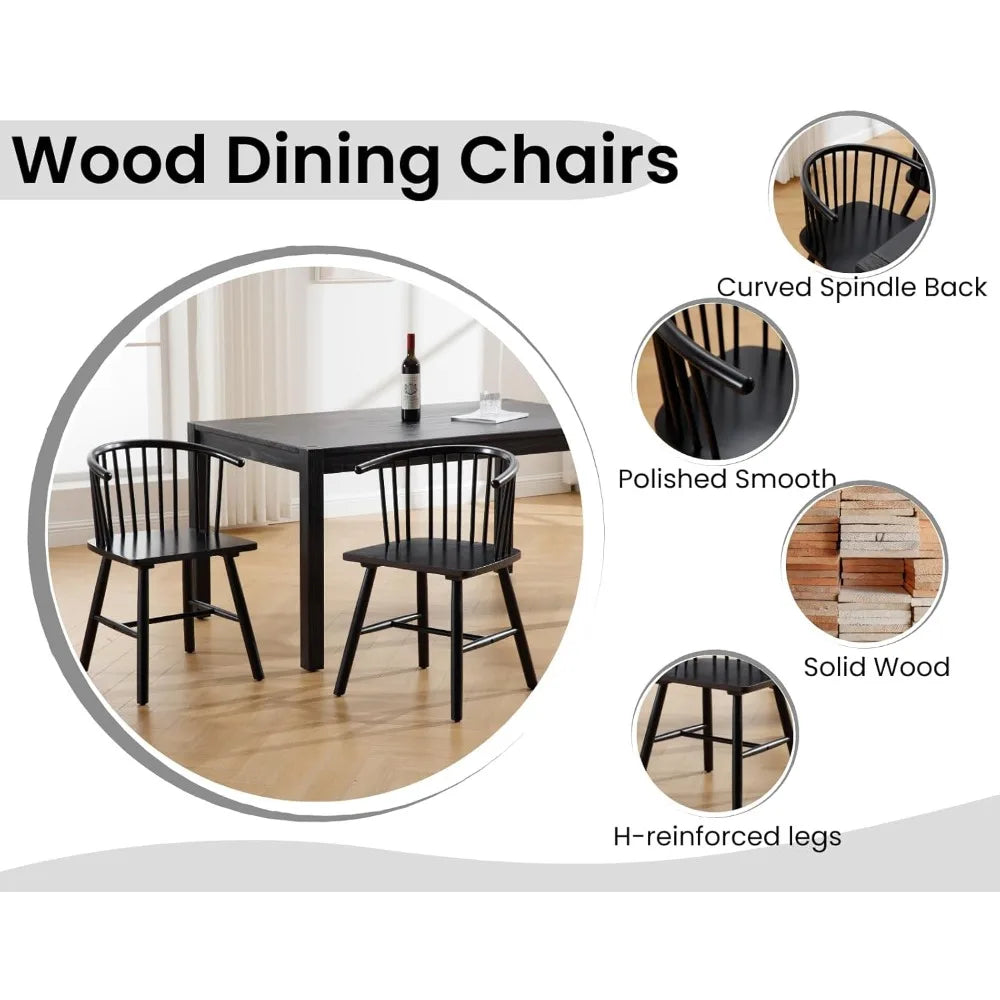 Set of 2 Farmhouse Spindle Dining Room Chairs with Arms/Wide Curved