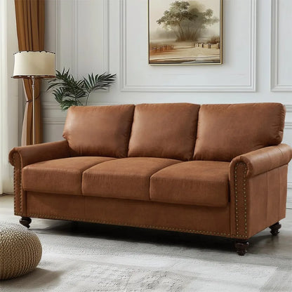 80" Rolled Arm Sofa with Storage and Nailhead Trim.  Easy Tool-Free Assembly