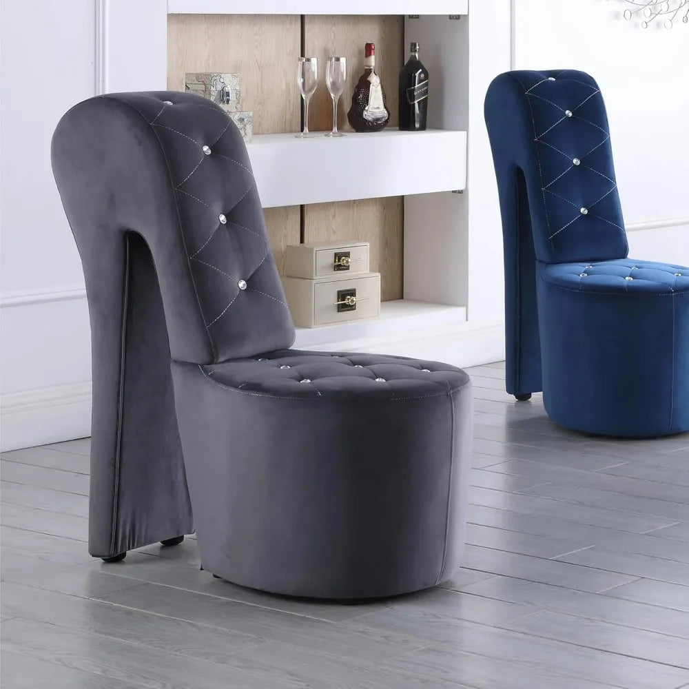 High Heel Velvet Shoe Chair with Crystal Studs Gray (40"D X 19"W X 40"H）