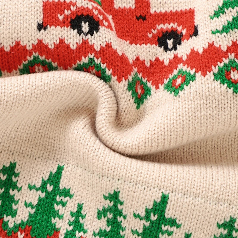 9 MO-3T Boy Christmas Sweater, Round Neck, Truck Print Knit Pullover