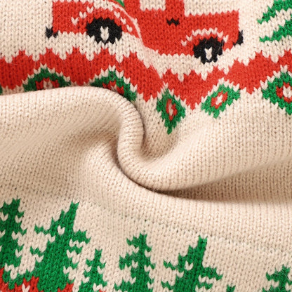 9 MO-3T Boy Christmas Sweater, Round Neck, Truck Print Knit Pullover