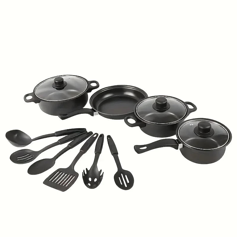 13-Piece Nonstick Cookware Set Black - Induction Compatible
