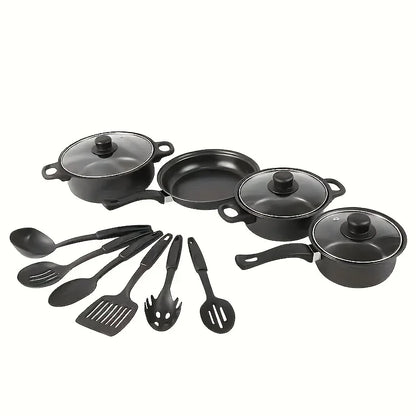 13-Piece Nonstick Cookware Set Black - Induction Compatible
