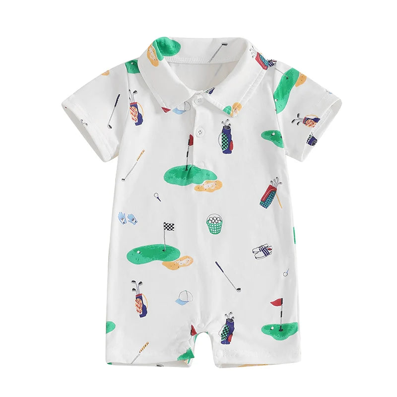 6-24 MO Baby Golf Romper, Half Button-up Lapel, Short