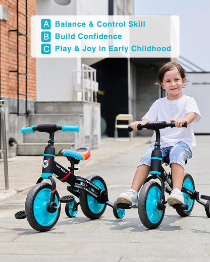 Tiny Scout Balance Bike 3 4 5 Years , 4-in-1 with Optional Support Wheels and Pedals, Saddle Height Adjustable