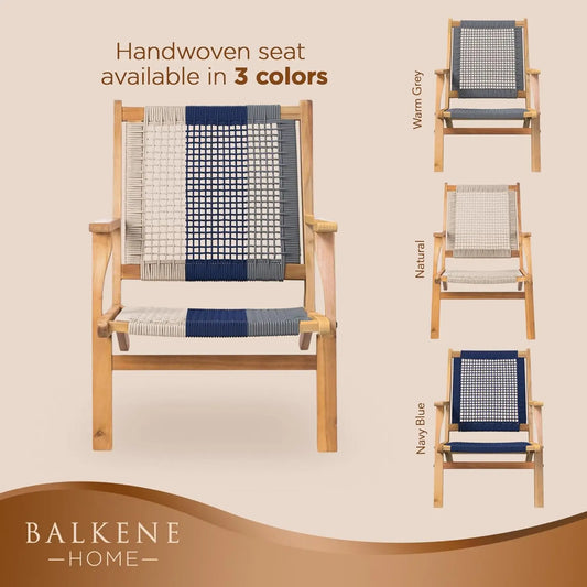 Natural Stain Outdoor Chair Acacia Wood Construction Hand Woven Seat