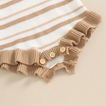 0-18M Cute Baby Girls Summer Romper, Sleeveless Bow Strap, Ruffle