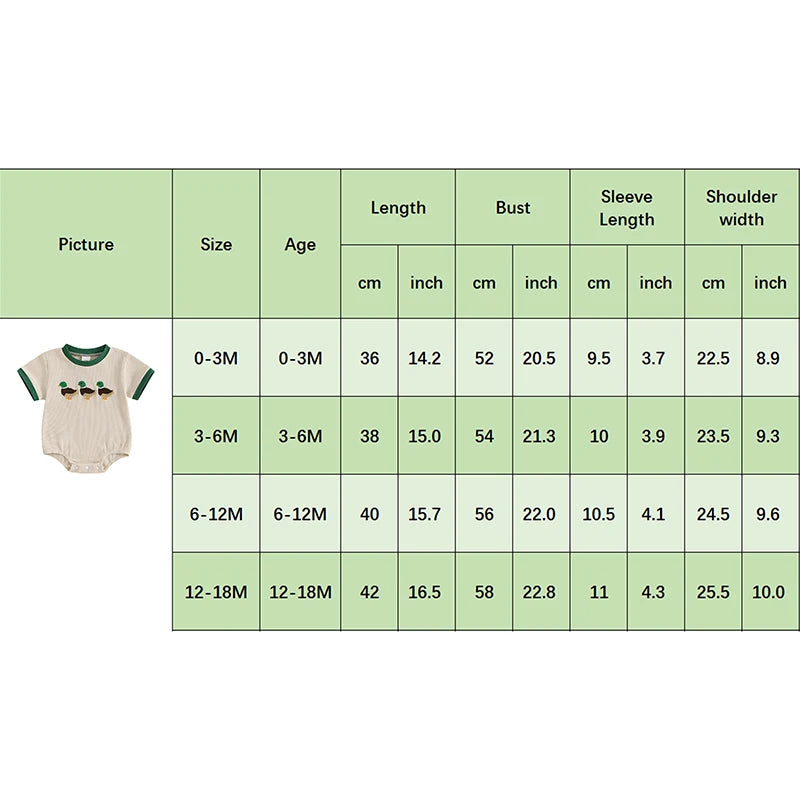 3-18 MO Baby Unisex Romper, Short Sleeve, Crew Neck, Duck Embroidery