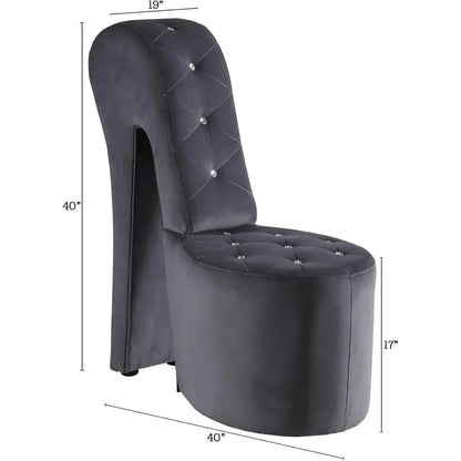 High Heel Velvet Shoe Chair with Crystal Studs Gray (40"D X 19"W X 40"H）