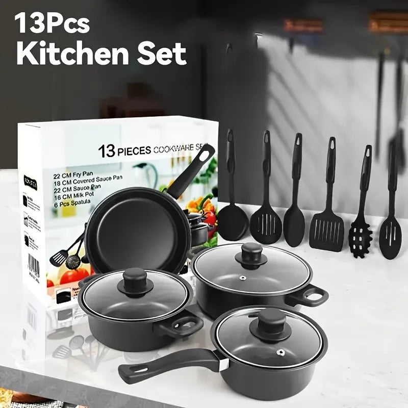 13-Piece Nonstick Cookware Set Black - Induction Compatible
