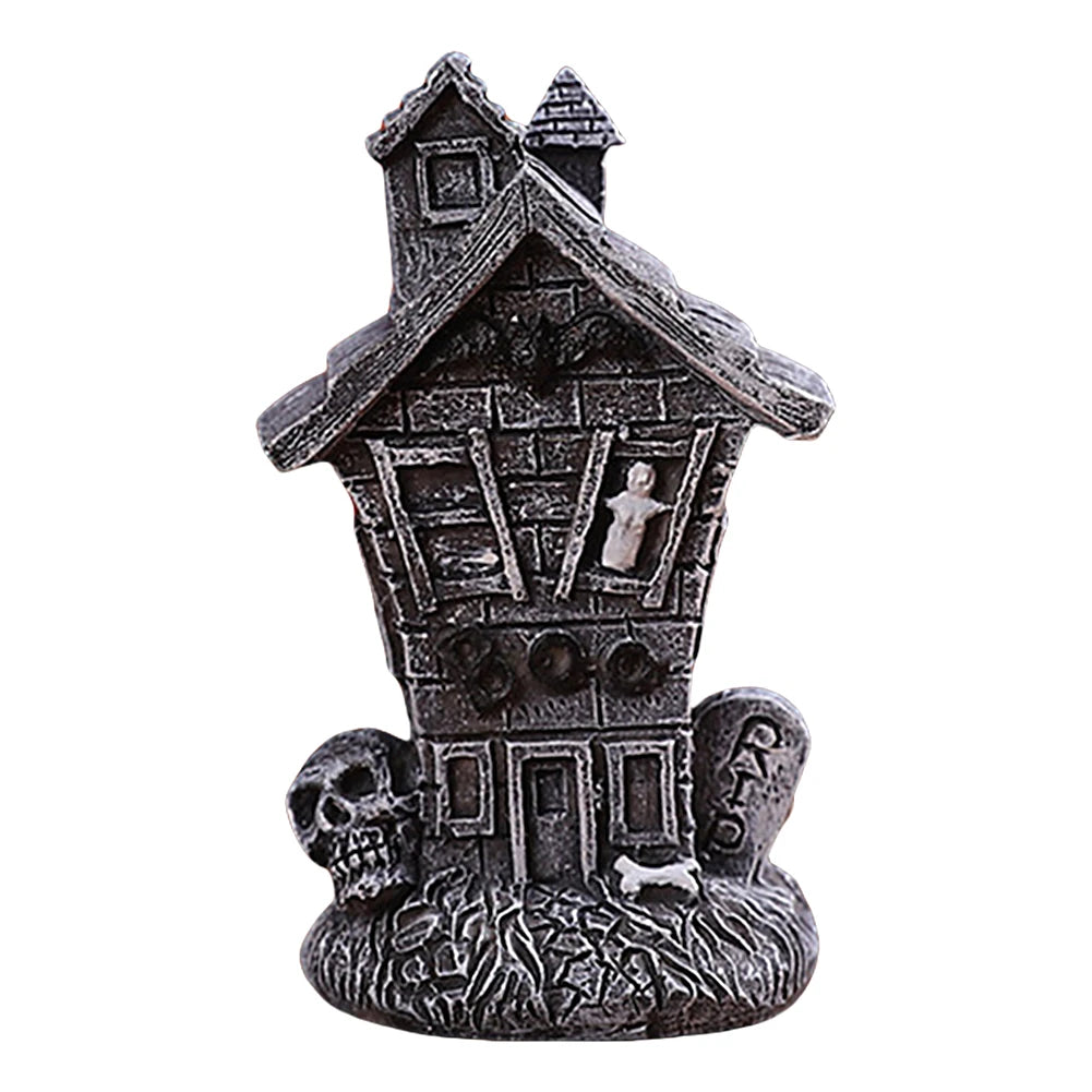 Halloween Miniature Resin Statue Figurines, Pumpkin haunted house and skeleton tombstone