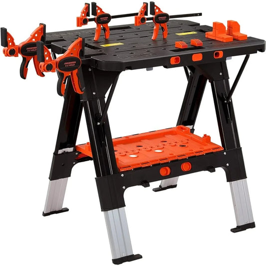 2-in-1 as Sawhorse & Workbench, Load Capacity 1000 lbs-Sawhorse & 500 lbs-Workbench