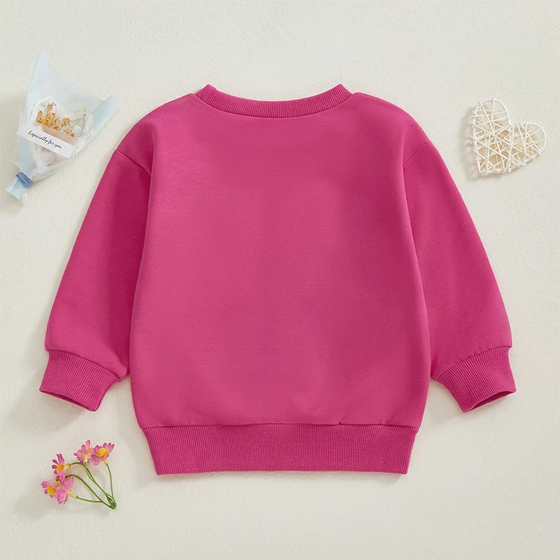 12M-4T Kids Girls Valentines Day Sweatshirt, Long Sleeve, Crew Neck, Embroidery Letters, Pullover Hoodie Tops