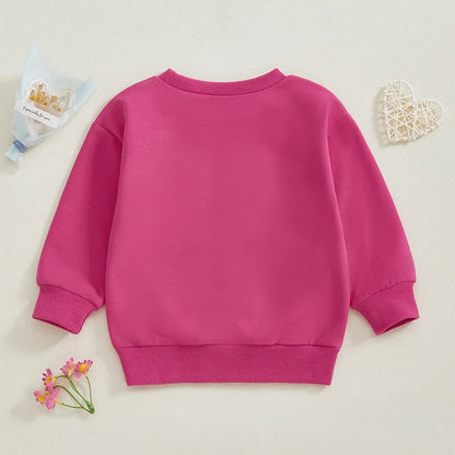 12M-4T Kids Girls Valentines Day Sweatshirt, Long Sleeve, Crew Neck, Embroidery Letters, Pullover Hoodie Tops