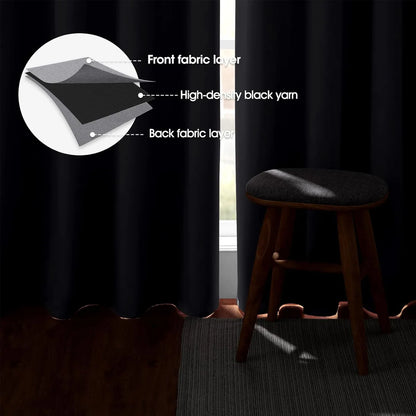 4PCS Blackout Curtains, Heat-Insulated Grommet Curtains For Bedroom Darkening,