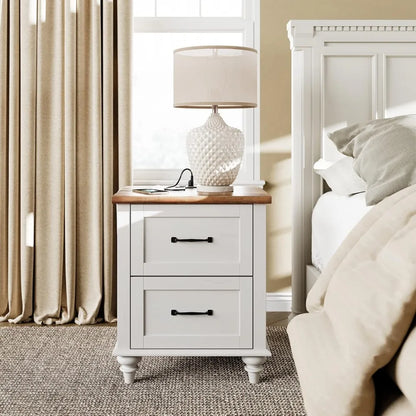 20 Inch Side Stand with 2 Drawers, Solid Wood Legs