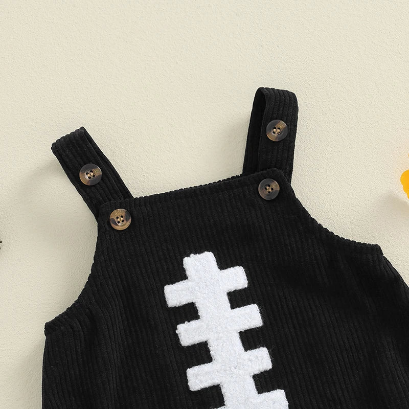 0-12M Unisex Baby Overalls, Sleeveless, Football Embroidery, Rompers