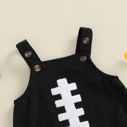 0-12M Unisex Baby Overalls, Sleeveless, Football Embroidery, Rompers