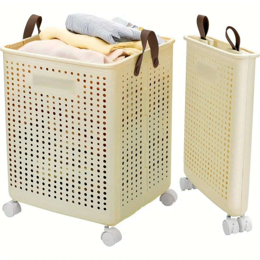 66.5L Foldable Laundry Basket with Wheels - XL Collapsible Storage Bin for Clothes, Toys, Bathroom