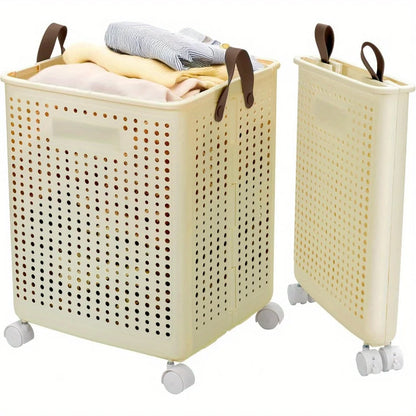 66.5L Foldable Laundry Basket with Wheels - XL Collapsible Storage Bin for Clothes, Toys, Bathroom