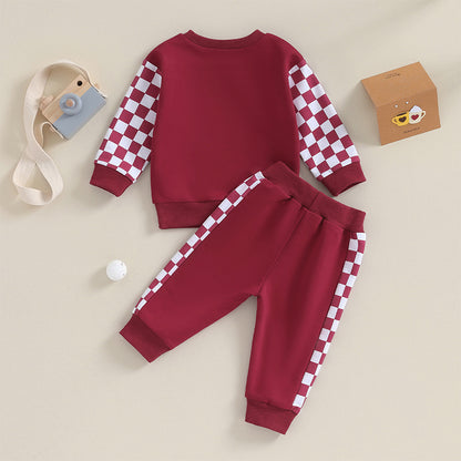 0 MO-3Y Girl Clothes Outfits, Long Sleeve, Checkboard Sweatshirt and Pants Set