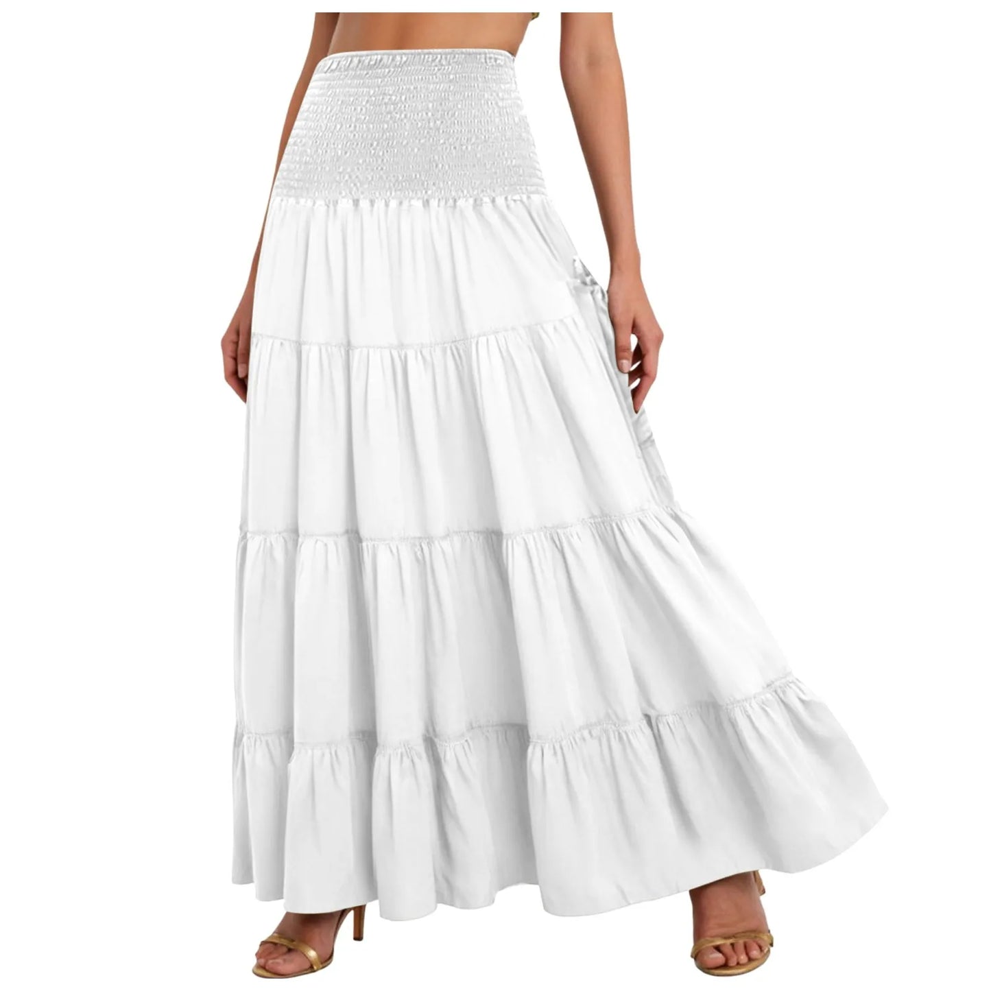 Boho Tiered A-Line Skirt, Pockets, Patchwork, Elastic Waist, Vintage Hippie/Gypsy Maxi Skirt