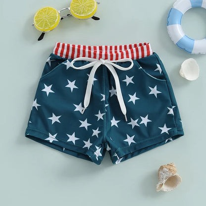 6MO-4Y Boys Independence Day Drawstring Star Print Swim Trunks